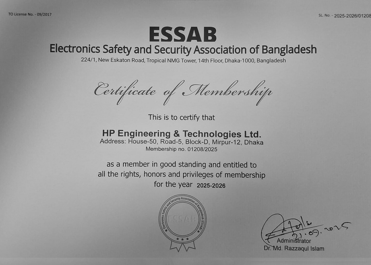 HP Engineering ESSAB certification